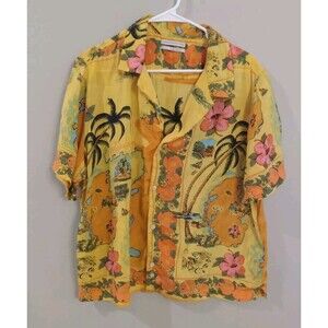 Urban Outfitters Women's Bright Tropical Hawaiian Floral Fruit Top Shirt L